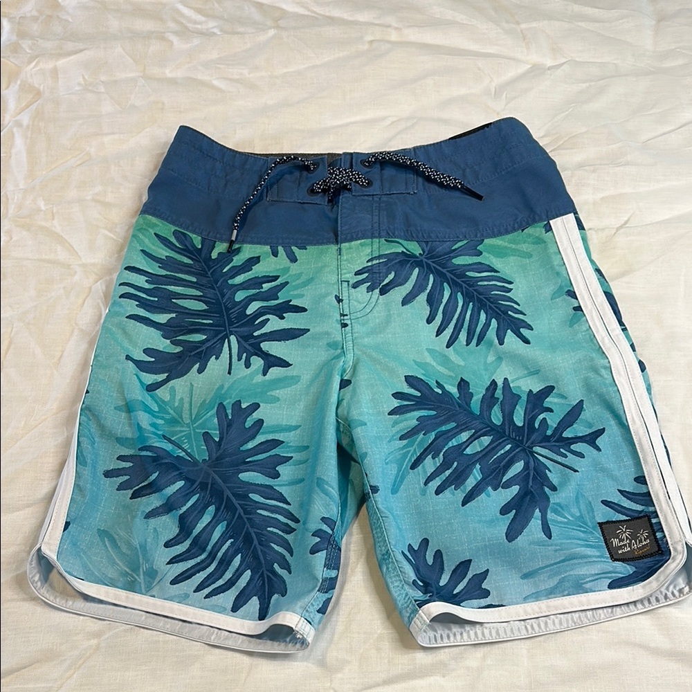 Rip Curl Blue and Green Board Shorts with Tropical Print